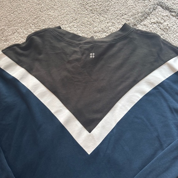 Sweaty Betty Sweater Colorblock Chevron Sweatshirt Retro blue white gray medium - Picture 8 of 8